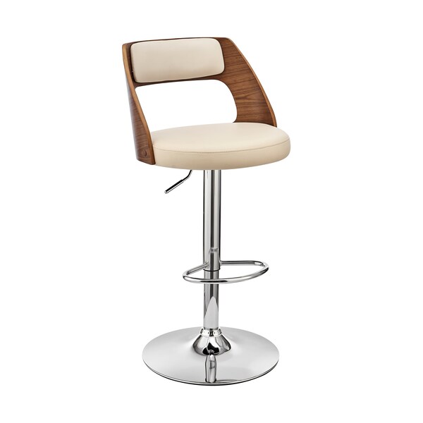 Armen Living Paulo Adjustable Swivel Cream Faux Leather and Walnut Wood Bar Stool with Chrome Base LCPQBAWACR - main
